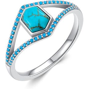 Turquoise Ring for Women 925 Sterling Silver Genuine Natural Pentagon Turquoise Vintage Boho Statement Ring Ladies Jewelry Birthday Gift for Women Girl