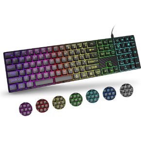 Large Print RGB Backlit Keyboard, Win/MAC Dual Systems, 8 Backlit Modes, Oversize Letters, Quiet Scissor Keys, for Computer, Laptop, Gaming, Compatible for Windows, Mac - K10 Black