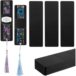 Fumete 50 Pieces Resin Bookmark Holder 5.9 x 1.8 Inches Kraft Bookmark Sleeves DIY Bookmarks Display Cards for Bookmark Wrapping Small Business Packaging Supplies Party Favor Gift (Black, Cute)