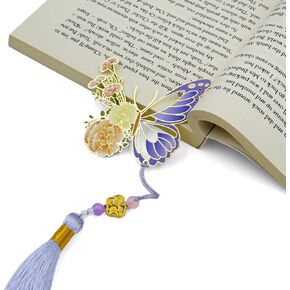 Butterfly Bookmark Gifts for Women-Carnation Flower Design with Purple Tassel-Teacher Gifts Metal Bookmarks for Women Readers Book Lovers-Christmas Birthday Gift for Mom/Her/Girls