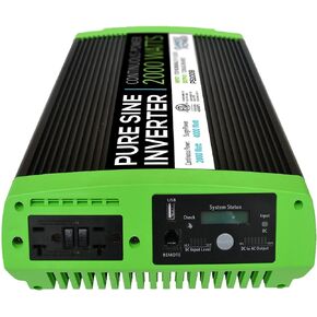 GoWISE Power PS1009 2000W مستمر 4000W Surge Peak Power Pure Sine Wave Inverter مع شاشة LCD رقمية، أسود / أخضر