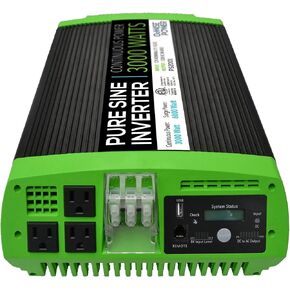 GoWISE Power PS1009 2000W Continuous 4000W Surge Peak Power Pure Sine Wave Inverter w/Digital LCD Display, Black/Green