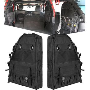 Roll Bar Storage Bag Multi-pocket Organizers Star Rear Cargo Cage Bag Saddlebag Compatible with 1997-2024 Jeep Wrangler JK JL TJ LJ 4-DOOR(NOT FOR 2-DOOR MODELS)