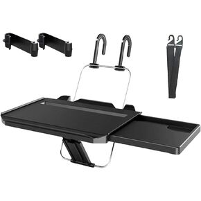 Car Steering Wheel Tray Multi-Functional Back Seat Headrest Tray Black Car Desk for Laptop Working Writing Eating Food Drinking with Extended Drawer