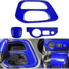 غطاء لوحة ناقل الحركة وغطاء مقبض ناقل الحركة ومفاتيح المصباح الأمامي وغطاء أزرار متوافق مع دودج تشالينجر 2015 up، ABS 3 قطع (أصفر) in Kuwait