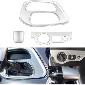 Gear Shift Panel Cover Trim &Gear Shift Knob Cover & Headlight Switches Button Cover Trim Compatible for Dodge Challenger 2015 up, ABS 3pcs(Yellow)