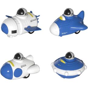 4Pcs Space Press and Go Car Toys Set for Toddlers, Inertia Car Toy Set, Pull Back Cars，Space Theme Infant Car Toy Playset, Toddler Push Cars，Space Rocket Ship Toy with Astronauts, 3+
