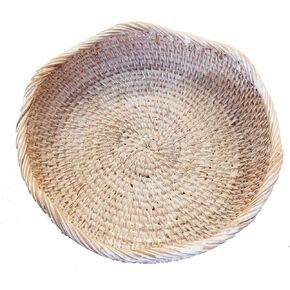 Handmade White Rattan Round Fruit Basket Food Storage Bowls Kitchen Organizer Snack Serving Bowl,9 10 Inch White Circle Tray Basket with High Wall, Boho Décor Display Tray Bowl,S+M