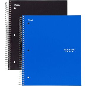 Five Star Spiral Notebooks, 5 Subject, Wide Ruled Paper, 200 Sheets, 10-1/2" x 8", Black, Blue, 2 Pack (73037)