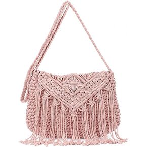 Retro Crochet Crossbody Shoulder Bag for Women Woven Fringe hobo bags Summer Beach Handmade Purse