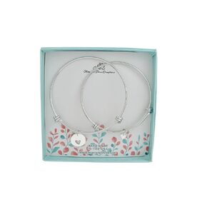 Mother Daughter Bangle Bracelets in Stainless Steel | Sterling Silver Round Disk with a Cut-out Heart | Unique Design Mother and Daughter Gift Sets