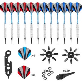 Biange Soft Tip Darts 12 Pcs 18 Grams Plastic Tip Darts Set with Aluminum Shafts, 120 Extra Dart Tips, 24 Dart Flights, Flight Protector, Dart Tool for Electronic Dart Board