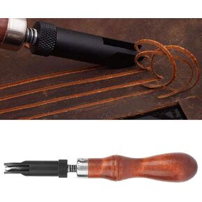TOPINCN V Type Push Groover, Adjustable Wood Handle V Type Push Groover Leather Grooving Craft Gouge Tool, V Type Leather Craft Gouge Tools Adjustable Leather Groover Leather Edge Beveler Tool