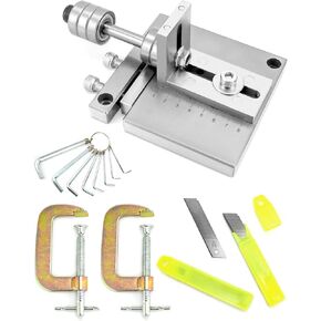QWORK Heavy Duty Leather Strap Cutting Tool, 7075 Aluminium Alloy Plate Leather Belt Cutting Machine, Max 60mm Cut Width, for Thick, Hard Leather - with 10 Cutter, 2 C-Clamps, and 8 Wrenches