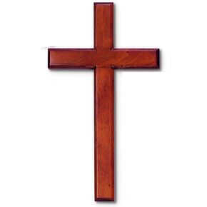 Wall Cross Made in Solid Mahogany Wood 7" X 14" in White Gift Box