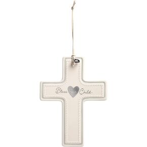 DEMDACO Bless This Child Blue 7.5 x 5.5 Inch Ceramic Stoneware Hanging Wall Cross