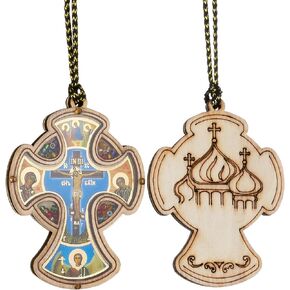 Orthodox Wood Cross Pendant Car Hanging Ornament Car Interior Decor Religious Accessories