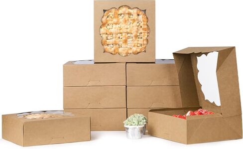 20 Pack Pie Boxes Cake Boxes Bakery Boxes with Window Pastry Boxes for Gift Giving 9x9x3inch (Brown) in Saudi Arabia