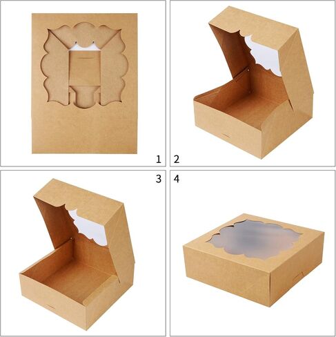 20 Pack Pie Boxes Cake Boxes Bakery Boxes with Window Pastry Boxes for Gift Giving 9x9x3inch (Brown) in Saudi Arabia