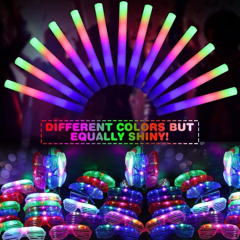 72 Pcs Light up Glasses and Glow Sticks, Glow in the Dark Sunglasses Foam Sticks Shutter Shades Glasses LED Foam Sticks Flashing Light up Supplies for Birthday Carnival Wedding Concert Festival in Saudi Arabia