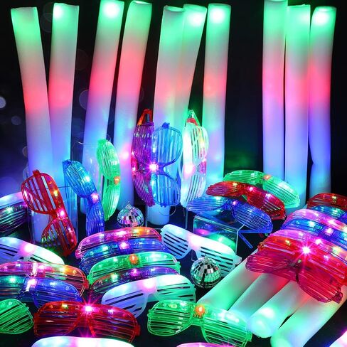 72 Pcs Light up Glasses and Glow Sticks, Glow in the Dark Sunglasses Foam Sticks Shutter Shades Glasses LED Foam Sticks Flashing Light up Supplies for Birthday Carnival Wedding Concert Festival in Saudi Arabia