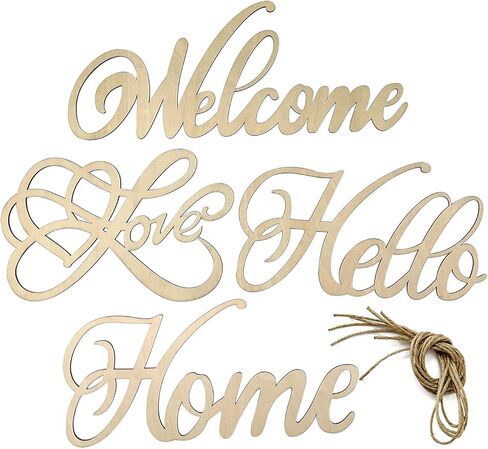 4 عبوات من الكلمات الخشبية غير المكتملة، علامة ترحيب مرحبًا بقطع الخشب، علامة حب منزلية خشبية، إكليل من الكلمات DIY، كلمات وحروف، علامات زخرفية لإكليل باب المنزل، جدار فني لتزيين الحفلات in Kuwait