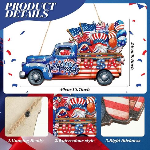 Queekay 4th of July Decoration Memorial Day Door Sign Wooden Patriotic Welcome Wall Decor American Flag Hanging Sign Red White Blue Wreath Independence Day for Front Door Porch Wall(Floral) in Saudi Arabia