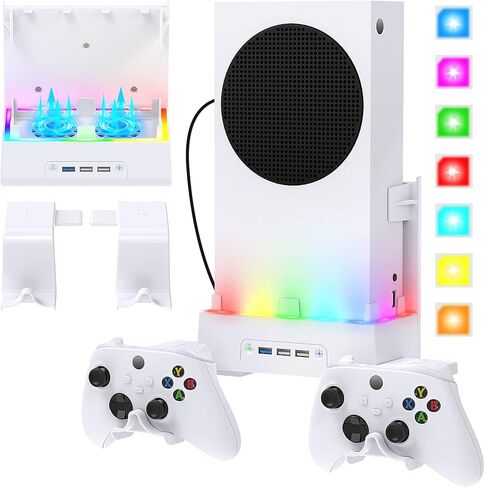 حامل جداري لجهاز Xbox Series S، ملحقات مجموعة حامل مروحة تبريد عمودية RGB مع حامل وحدة تحكم X ومنافذ USB ممتدة لوحدة تحكم Xbox Series S in Kuwait