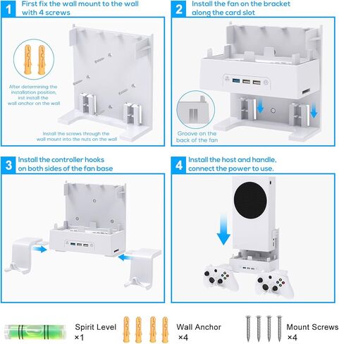 حامل جداري لجهاز Xbox Series S، ملحقات مجموعة حامل مروحة تبريد عمودية RGB مع حامل وحدة تحكم X ومنافذ USB ممتدة لوحدة تحكم Xbox Series S in Kuwait