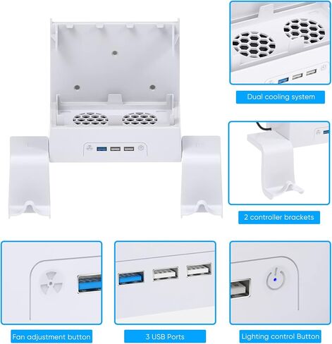 حامل جداري لجهاز Xbox Series S، ملحقات مجموعة حامل مروحة تبريد عمودية RGB مع حامل وحدة تحكم X ومنافذ USB ممتدة لوحدة تحكم Xbox Series S in Kuwait