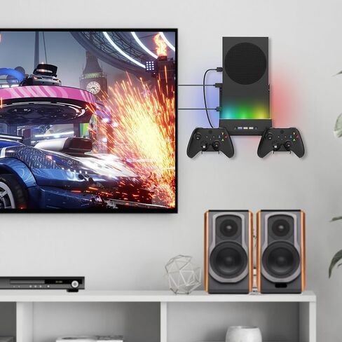 GORIXER Wall Mount for Xbox Series S, Vertical RGB Light Cooling Fan Bracket Mount Kit Accessories with 2 X Controller Holder & Extended USB Ports for Xbox Series S Console -Black in Saudi Arabia