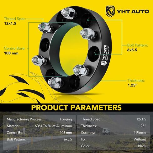 YHTAUTO 6x5.5 inch Wheel Spacers 3 inch Fits Tacoma, Tundra, 4Runner, Colorado, Ranger, Sequoia, GX460, Sedona, H3, Canyon, SLX 6 Lug Tire Spacers w/ M12x1.5 & 12.9 Grade Studs, 108mm Hub Bore 4PCS in Saudi Arabia