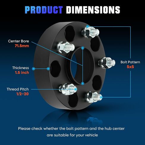 Youxmoto 4PCS 5x5 1.5in Wheel Spacers Wheel Adapters 71.5mm Bore Hubcentric Fit for Jeep Commander 2006-2010, Grand Cherokee 1999-2010, Wrangler 2007-2018 with 1/2-20 Studs in Saudi Arabia