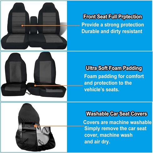 أغطية مقاعد السيارة الأمامية لسيارة تشيفي كولورادو/جي إم سي كانيون 2004-2012، أغطية مقاعد أمامية عالية الظهر 60/40 مع مساند رأس مصبوبة، وحدة تحكم مركزية مفتوحة ووسادة مقعد إسفنجية متضمنة، ملائمة تمامًا in Kuwait