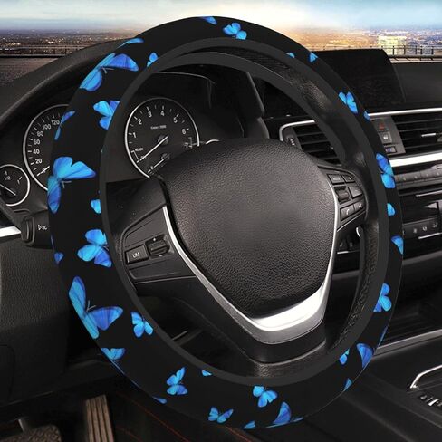Blue Butterfly Women Steering Wheel Cover, Neoprene Anti-Slip Universal 15 Inch Steering Wheel Protector Elastic Comfortable Car Accessories Decorations Decor Protection for Women Vehicle Truck SUV in Saudi Arabia