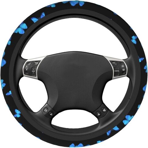 Blue Butterfly Women Steering Wheel Cover, Neoprene Anti-Slip Universal 15 Inch Steering Wheel Protector Elastic Comfortable Car Accessories Decorations Decor Protection for Women Vehicle Truck SUV in Saudi Arabia