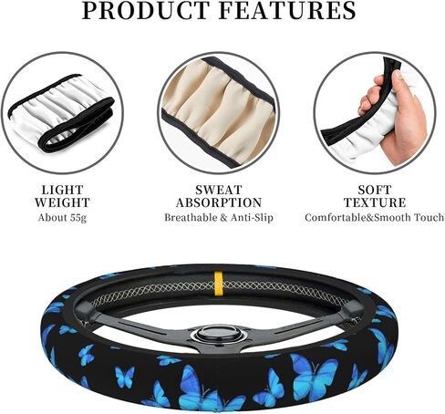 Blue Butterfly Women Steering Wheel Cover, Neoprene Anti-Slip Universal 15 Inch Steering Wheel Protector Elastic Comfortable Car Accessories Decorations Decor Protection for Women Vehicle Truck SUV in Saudi Arabia