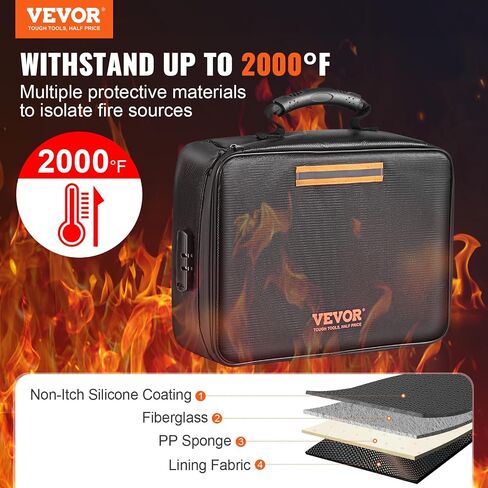 VEVOR Fireproof Document Bag, 2 pcs 8"x5" Fireproof Money Bag 2000℉, Fireproof and Waterproof Bag with Zipper and Reflective Strip, for Money, Documents, Jewelry and Passport in Saudi Arabia