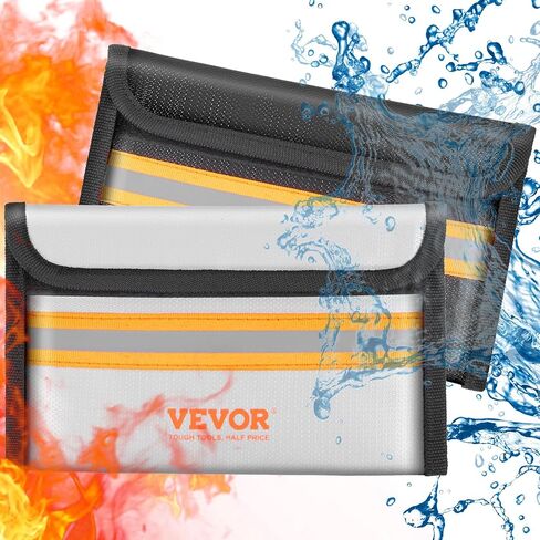 VEVOR Fireproof Document Bag, 2 pcs 8"x5" Fireproof Money Bag 2000℉, Fireproof and Waterproof Bag with Zipper and Reflective Strip, for Money, Documents, Jewelry and Passport in Saudi Arabia