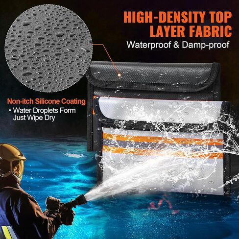 VEVOR Fireproof Document Bag, 2 pcs 8"x5" Fireproof Money Bag 2000℉, Fireproof and Waterproof Bag with Zipper and Reflective Strip, for Money, Documents, Jewelry and Passport in Saudi Arabia