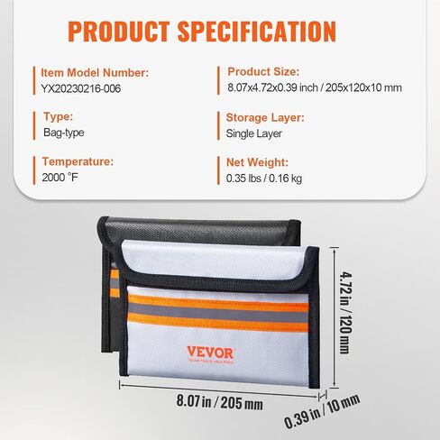 VEVOR Fireproof Document Bag, 2 pcs 8"x5" Fireproof Money Bag 2000℉, Fireproof and Waterproof Bag with Zipper and Reflective Strip, for Money, Documents, Jewelry and Passport in Saudi Arabia