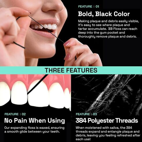 Brushmo Black Floss (BB Floss) Expanding Dental Floss, Dentist/Engineer-Designed, Deep Clean, Shred Resistant, All Natural Microcrystalline Waxed, Non-Toxic PTFE & PFAS Free Floss, 1 Spool (55 yd) in Saudi Arabia