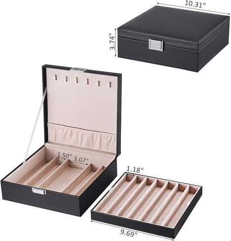 BEWISHOME صندوق منظم للحلقات والقلائد للنساء والفتيات، جلد صناعي أسود in Kuwait