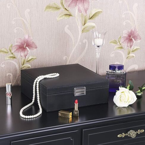 BEWISHOME صندوق منظم للحلقات والقلائد للنساء والفتيات، جلد صناعي أسود in Kuwait