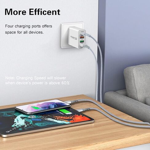 2 حزمة USB C شاحن سريع 35 واط نوع C شاحن حائط كتل Boxeroo 4 منافذ توصيل الطاقة شحن كتلة محول التوصيل مع كابل شحن 6FT USB C iPhone 15 متوافق مع iPhone 15 Samsung S22 in Kuwait