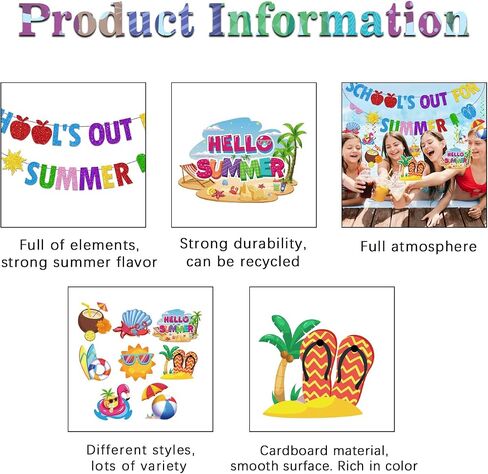 Schools Out for Summer Decorations Banner Swirls, Hello Summer Banner, NO-DIY End of School Year Party Decorations Include 1 Pc Schools Out for Summer Banner and 8 Pcs Last Day of School Decorations Hanging Swirls, Summer Party Decorations in Saudi Arabia
