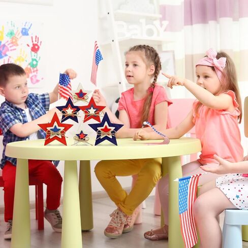 6 Pcs 4th of July Table Decor Patriotic Wooden Sign Star Standing Block Centerpiece for Independence Day Farmhouse Home Party Table Tiered Tray Decor (Embossed Star) in Saudi Arabia