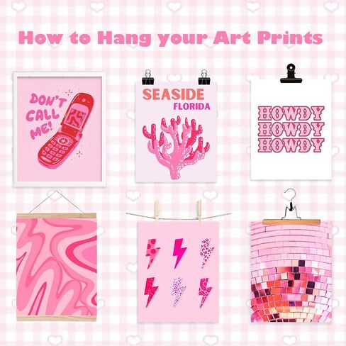 9Pcs Cute Preppy Room Decor Aesthetic, Wall Art, Posters Paintings, Cute Pictures Prints for Bedroom Dorm Decorations, Pink Wall Collage (8x10 UNFRAMED) in Saudi Arabia