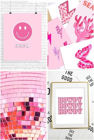 9Pcs Cute Preppy Room Decor Aesthetic, Wall Art, Posters Paintings, Cute Pictures Prints for Bedroom Dorm Decorations, Pink Wall Collage (8x10 UNFRAMED) in Saudi Arabia
