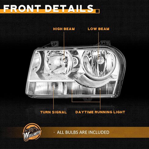 Headlights for 2005-2010 Chrysler 300 Trims Only 4-Dr, Not Fit 300C, Not Fit Hid, Headlight Assembly Compatible with 05 06 07 08 09 10 Chrysler 300 Trims with Bulbs in Saudi Arabia